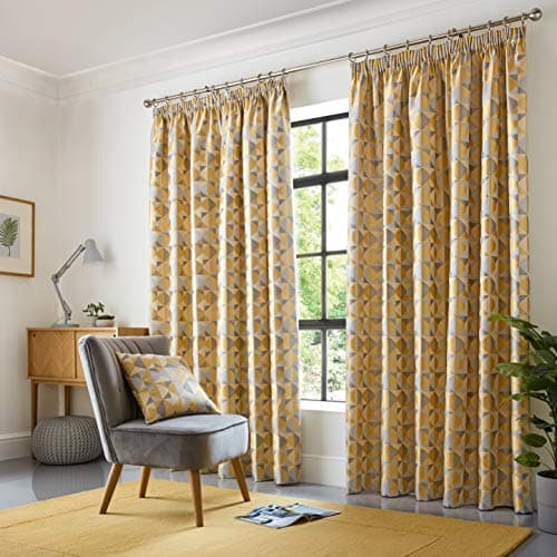 Image of Alan Symonds Skandi Lined Pencil Pleat/Taped Top Curtains (Ochre, 90" x 108" (229 x 274cm))