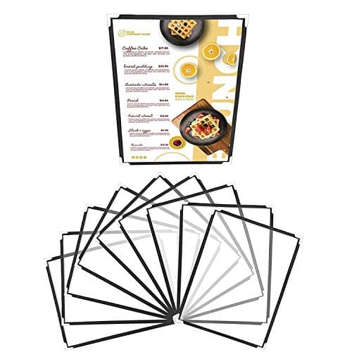 Image of Belle Vous A5 Menu Covers (10 Pack) - Single Page Double View American Style Menu Holders - Black Trim with Clear View Menu Covers with Corner Protectors - For Restaurants, Bars, Cafes, Food & Drink