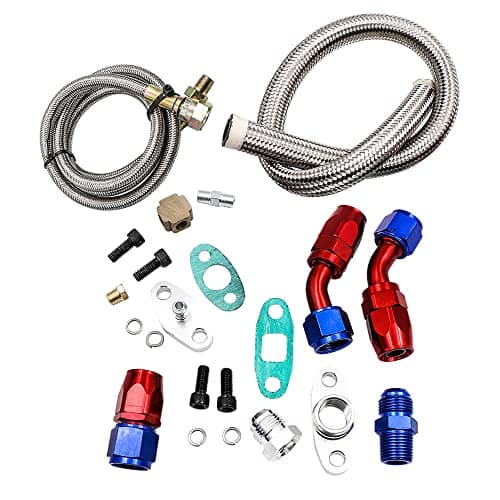 Image of CENPEK Turbo Charger Oil Drain Return Line Oil Feed Complete Kit T3 T4 T04E T60 T61 T70 Silver