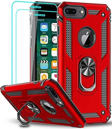 Image of LeYi iPhone 7 Plus/8 Plus Case, iPhone 6s Plus/6 Plus Case with Magnetic Ring Holder, Full Body Protective Silicone TPU Armor Phone Cover with Screen Protector for Apple iPhone 8/7/6/6s Plus Red