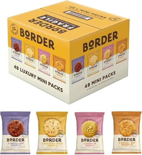 Image of Border Mini Pack Biscuits, Assorted Luxury Collection, 48 Individually Wrapped Snack Packs, Vegetarian Friendly, Perfect for Sharing and Gifting