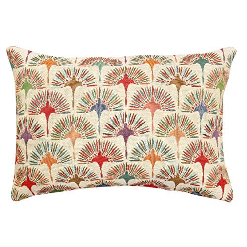 Image of Linen Loft Multicoloured Retro Dandelion Tapestry Boudoir Cushion Cover. Double Sided. Heavyweight Fabric. Geometric Floral Design. 17x12 Rectangle Cover Only.
