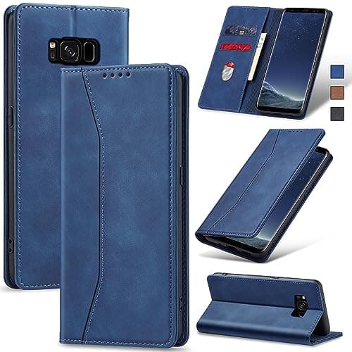 Image of Jasonyu Case for Samsung Galaxy S8 Leather Wallet Flip Cover with Card Holder,Kickstand, Magnetic Closure,TPU Shockproof Phone Case Compatible with Samsung S8 (Blue)