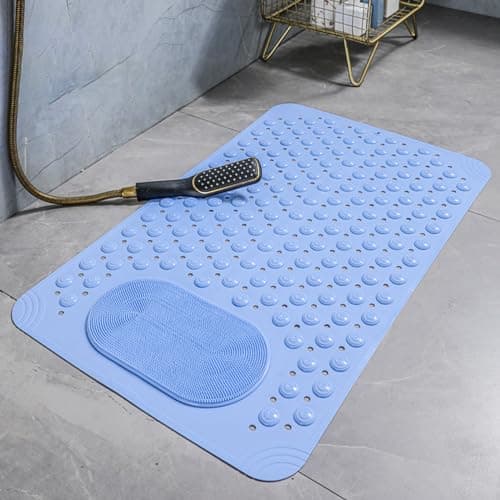 Image of Shower mat, Bath mat Non Slip Mats for Inside,Square Shower, With Suction Cups,With Drain Holes,With Bubbles And(Light Blue,50 * 80cm)