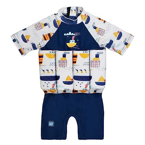 Image of Splash About Unisex Kid's Sleeved Floatsuit One Piece Swimsuit, Tug Boats, 1-2 Years