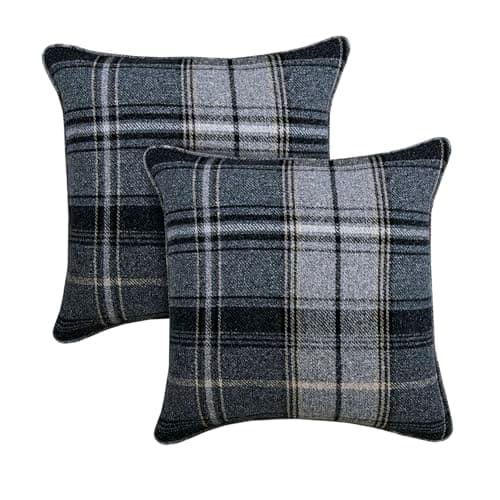 Image of always4u Tartan Cushion Covers Check Pillows Chair Decoration Square Scotland Style 45x45 Classic and Durable For Sofas & Bedroom Set of 2 Black 18 * 18 Inches