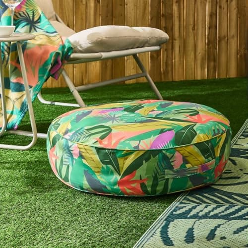 Image of OHS Floor Cushion Palm Print Large Outdoor Cushions Filled, Soft Comfy Garden Cushions Waterproof Seat Pad for Living Room Patio Balcony Round Cushion Indoor Outdoor Seat Pads, Mono - 60cm