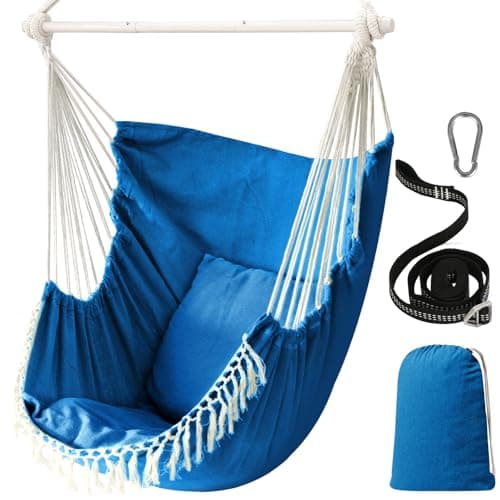 Image of Chihee Hammock Chair Hanging Swing Max 500 Lbs 2 Cushions Included Metal Spreader Bar with Anti-Slip Grooves Portable Hanging Chair Side Pocket Large Macrame Bohemian Chair Indoor Outdoor