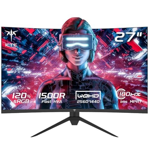 Image of KTC 27 Inch QHD Curved Gaming Monitor, 2K@180Hz 1440P Monitor with 1500R VA Panel, 1ms MPRT, Adaptive Sync, HDR10, 132% sRGB, VESA, HMDI 2.0 / DP 1.4 for Desktop, Laptop, PS5, Xbox and More