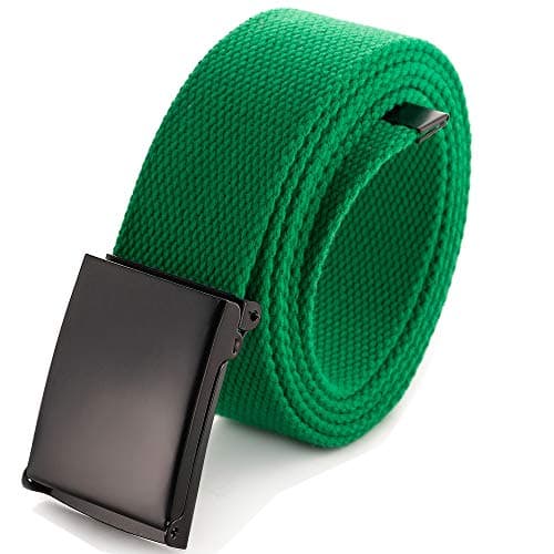 Image of Cut To Fit Canvas Web Belt Size Up to 52inch with Flip-Top Solid Black Military Buckle (Green)(Size: Cut to One size)