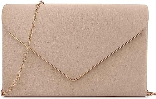 Image of BBjinronjy Evening Bags Clutch Purse for Women Handbags for Wedding Party Cocktail Prom Crossbody Shoulder Bag Faux Suede with Detachable Chain (Nude)