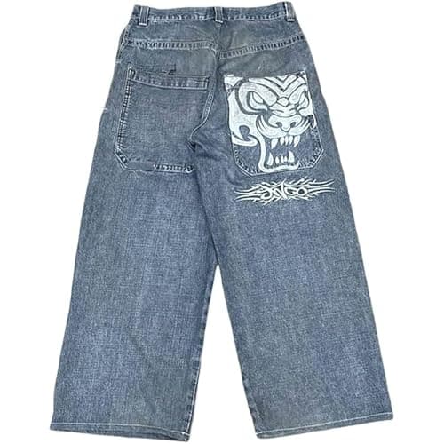 Image of UIKIFY Mens Jeans for Men Loose Fit Baggy Wide Leg Denim Embroidered Pants Stylish Straight-Leg Trousers Skater Heavy Duty Jogger Bottom with Pockets Light Blue M