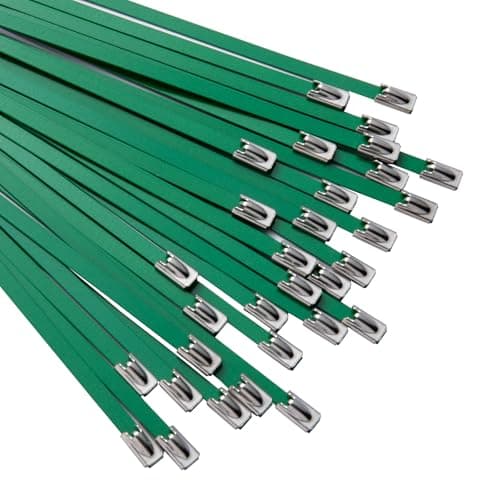 Image of OFFO Metal Zip Ties 4.6 * 300mm Premium Heavy Duty Stainless Steel Wire Multifunctional Locking Exhaust Wrap Flexible Durable 100 Pcs, Green