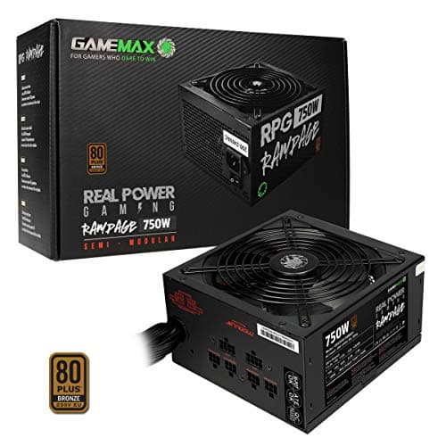 Image of GameMax 750W Rampage Power Supply (No Power Cable inc.), Semi-Modular, APFC, Japanese Tk Main Capacitor, 80 Plus Bronze, 88% Efficiency, 14cm Cooling Fan, Real Power Gaming | Black