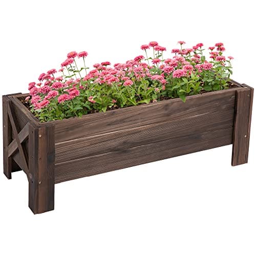 Image of Outsunny 58L Garden Raised Bed Planter Grow Containers for Outdoor Patio Plant Flower Vegetable Pot Fir Wood, 100 x 36.5 x 36 cm, Carbonized Colour