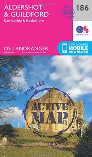 Image of Aldershot & Guildford Map | Weatherproof | Camberley & Haslemere | Ordnance Survey | OS Landranger Active Map 186 | England | Walks | Cycling | Days Out | Maps | Adventure