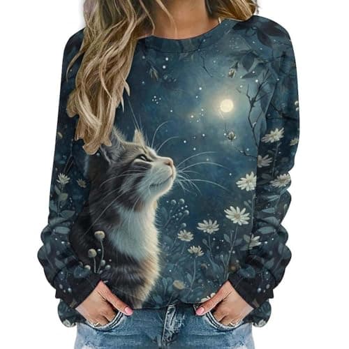 Image of Jumpers for Women Uk Cat Sweatshirts for Cute Sweater Graphic Crewneck Oversized Novelty Funny Sweaters (Black, L)