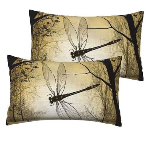 Image of Vintage Dragonfly Forest Tree Nature Set Of 2 Faux Linen Lumbar Cushion Covers 12x20in Printed Decorative Throw Cases