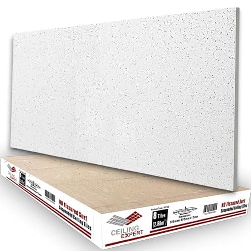 Image of Suspended Ceiling Fine ND Fissured Board Office Acoustic Tiles, 1195mm x 595mm, Fit in a 1200mm x 600mm Grid System, 8 Tiles Box