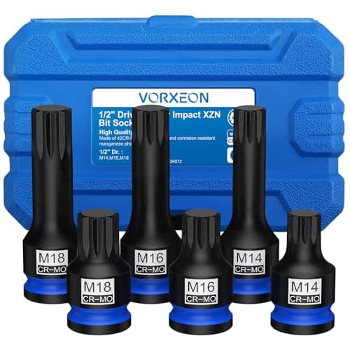 Image of VORXEON 6PC 1/2" Drive Impact XZN Bit Socket Set 42CRMO Steel, M14 M16 M18 Sizes Impact Triple Square Spline Bit Socket Set for Garage & Auto Repair Mechanical