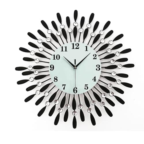 Image of Wall Clock Diamond Jeweled Elegant Metal Sunflower with Crystal Accents Modern Decorative Timepiece Clock for Living Room Bedroom (Black, 60cm)