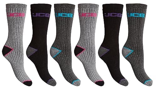 Image of JCB - Ladies Outdoor Activity Socks - 3 Pack - Assorted Grey - UK 4-7 EUR 37-41 - Long Work Socks (6 Pair Pack)