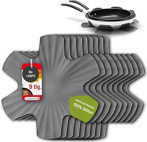 Image of Coolinato Silicone Pan Protectors, Set of 9, 35 cm, Grey, Universal Pot Trivet, Stacking Protection, Dishwasher Safe & BPA Free