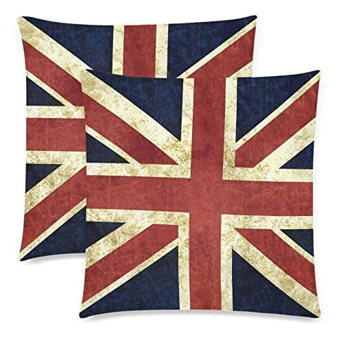 Image of Liuzhis 2 Pack Vintage Britain Flag Union Jack Cotton Throw Pillowcase 18x18 Twin Sides, Red Blue Flag of England Zippered Cushion Pillow Case Cover Set Decorative for Couch Bed