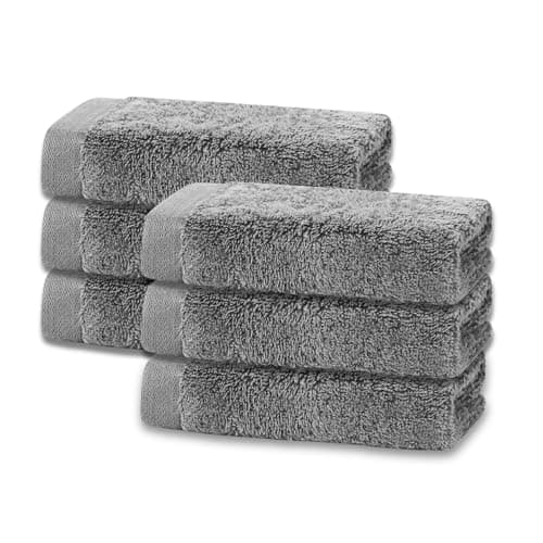 Image of Makooz Premium 6 Face Flannels Pack – 700 GSM Zero Twist 100% Egyptian Cotton Towel Set - Super Soft, Absorbent, Quick Dry Wash Cloth -Luxurious Plush Bath Flannel for Home, Hotel & Spa - Grey 33x33CM