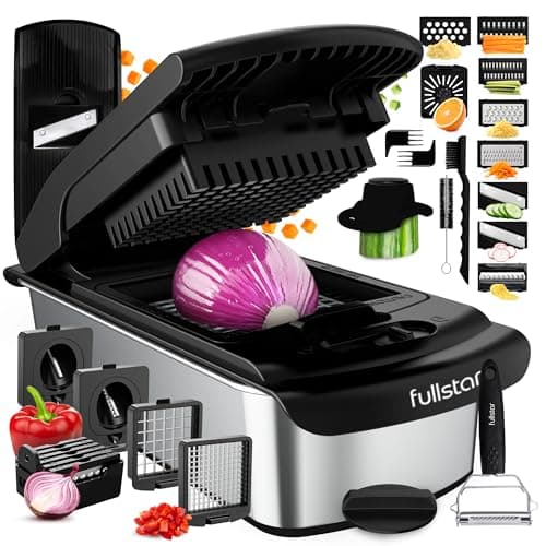 Image of Fullstar Vegetable Chopper & Mandoline Slicer - Julienne Cutter Dicer Grater for Food Veg Onion Cucumber Tomato Salad Potato Cheese - Kitchen Gadgets & Accessories (PRO 14-in-1, SS Black)