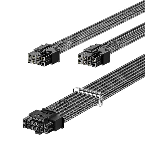 Image of Fasgear PCIe 5.0 12VHPWR(12V-2x6) Power Cable 70cm,16pin(12+4) to 2x8(6+2) pin Male,600W GPU Sleeved Cord,for RTX 5070ti/4070ti/4080/4090/3090ti,for Corsair/Great Wall/Thermal-take Fully Modular PSU