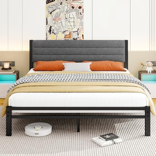 Image of Diahomy King Size Bed Frame with Storage 5ft Upholstered Bed Platform Bed Frame/Metal Slats Support/No Box Spring Needed/Underbed Storage/Easy Assembly King Bed Frame/Dark Gray