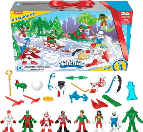 Image of Imaginext Fisher-Price DC Super Friends, Advent Calendar, Set of 24 Preschool Toys for Pretend Play Ages 3 Year and up