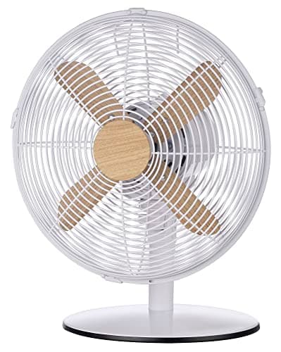 Image of Russell Hobbs RHMDF1201WDW 12" Scandi Electric Desk Fan, 3 Speed Settings, Oscillating Fan & Adjustable Tilt, 45W, White and Wood Effect