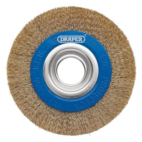Image of Draper 08066 Brassed Steel Bench Grinder Wire Wheel Brush, 150 x 31.75mm Bore