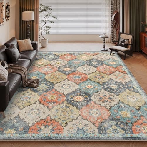 Image of NYCCIA Area Rug Non Slip Large Traditional Rugs 200 x 300 cm Green Extra Large Rugs Vintage Diamond Geometric Splicing Ethnic Carpet for Home Living Room Bedroom Office Conference Room Dining Room