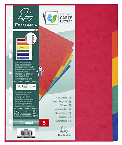 Image of Exacompta - Ref 2405E - Nature Future Dividers - Suitable for A4+ Documents, Pre-Punched, 225gsm Genuine Pressboard, 5-Part Dividers, FSC-Certified - Multi-Coloured