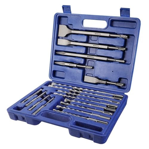 Image of WORKPRO 17-Piece SDS Plus Drill Bit Set with Chisel Bits, Rotary Hammer Drill Accessories for Concrete, Tile, Brick, Cement, Stone and Masonry, Storage Case