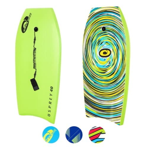 Image of Osprey 40” Bodyboard for Teens and Adults, Lightweight Deck Boogie Board with Leash, Durable Core for Surfing & Bodysurfing, Green