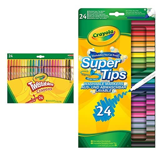 Image of CRAYOLA Twistables Crayons, Pack of 24 & SuperTips Washable Felt Tip Colouring Pens, 24 Count (Pack of 1)