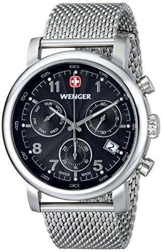 Image of Wenger Urban Classic Chrono Men's Quartz Watch with Black Dial Analogue Display and Silver Stainless Steel Bracelet 011043102