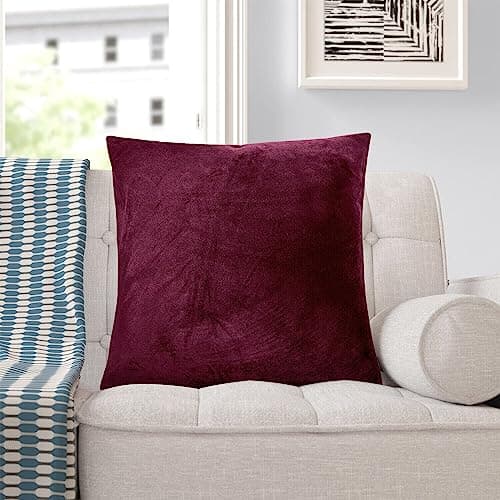 Image of INSAFIANS Decorative Crushed Velvet Cushion Covers 45cm x 45cm/Square Throw Pillowcases for Sofa Bedroom with Invisible Zipper 18x18 Inch (1, Burgundy)