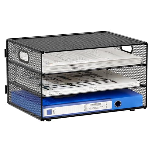 Image of EasyPAG 3 Tier Desktop A4 Office Mesh Tray Desk Tidy File Holder Paper Organiser Magazine Storage Rack,Black