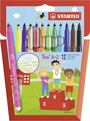 Image of STABILO Trio A-Z - Fibre-Tip Pen with Triangular Grip Zone - Pack of 12 - Assorted Colours including 2 Neon Colours