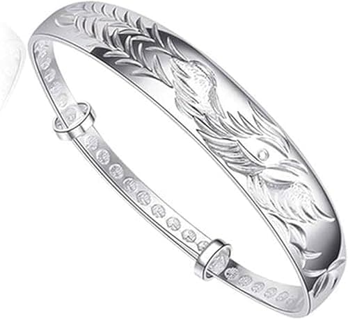 Image of QYAQ Sterling Silver Bracelet For Women,Women 925 Silver Bangle Bracelet Vintage Carve Phoenix Adjustable Bangle Bracelet Ladies Silver Jewellery Birthday Gifts For Sisters Friend Couples Mom