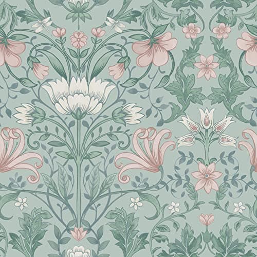 Image of Holden Vintage Floral Wallpaper Flowers Leaves Soft Teal Green/Pink 13390