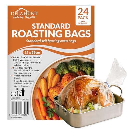 Image of Standard Oven Roasting Bags with Ties 25 x 38cm [24 Pack] - BPA-Free, Food-Grade & Oven-Safe Cooking Bags | Heavy-Duty Cook-in Bags for Chicken, Fish, Vegetables, Meal Prep & Batch Cooking