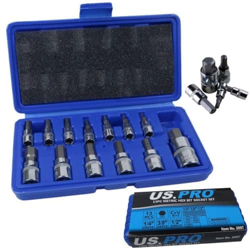 Image of US Pro Trade Quality 13 pc Metric Hex Bit Socket Set 2 to 14mm in Case B2097