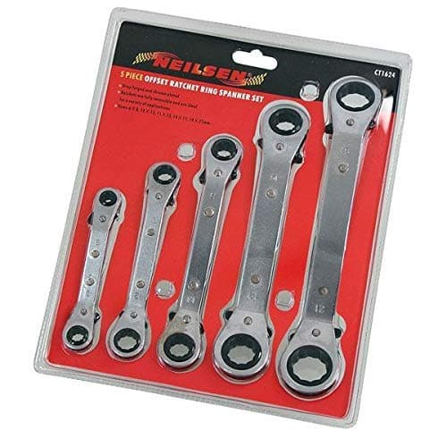 Image of Neilsen CT1624 5pc Offset Ratchet Ring Spanner Set 6 8 10 11 12 13 14 17 19 21mm Reversible Ratchet Mechanism