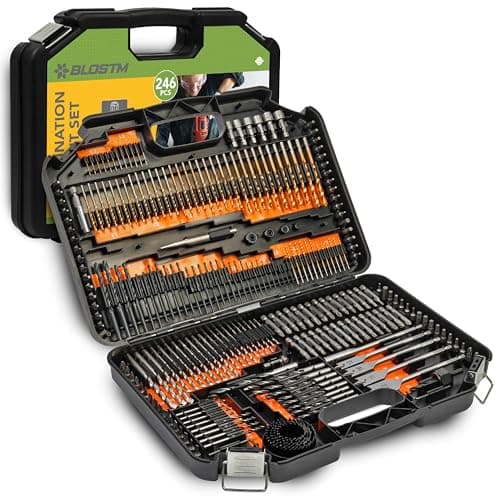 Image of BLOSTM Combination Drill Bit Set - 246PCS Drill Bit Sets Includes Various Sizes, HSS Titanium Twist Masonry Drill Bits Set, Wood Drill Bit Set, Screwdriver Bits & More in Storage Case